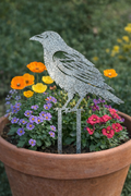 Laser Cut Metal Crow Flower Pot Ornament – Handmade Garden Stake Decoration