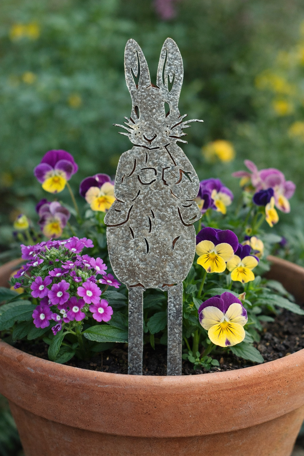 Laser Cut Metal Peter Rabbit Flower Pot Ornament – Handmade Garden Stake Decoration